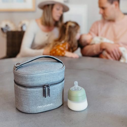 Nanobebe Breastmilk Baby Bottle Deluxe Cooler & Travel Bag with Ice Pack Included. Compact Triple Insulated, Easily attaches to Stroller or Diaper Bag- Grey - size: Deluxe