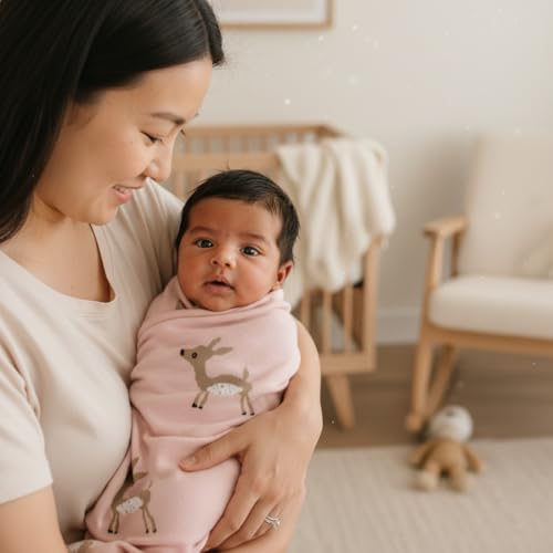 Knit Baby Swaddle Blanket - 100% Cotton Soft Cozy Receiving Swaddle Stroller Blanket for Shower Gift Registry for Newborns, Infants, Toddlers (Deer - Pink) - color: 10 - Deer - Pink