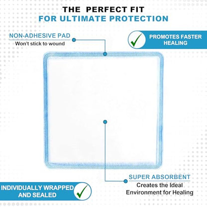 MedVance Super Absorbent Wound Dressing, Non-Adhesive Pads, 8"x8", Box of 5 | Sterile And Individually Wrapped - Non-Stick Wound Bandages - Super Soft - Highly Absorbent & Lock Exudate - Leakproof - size: 8"x8", style: 5 Pack