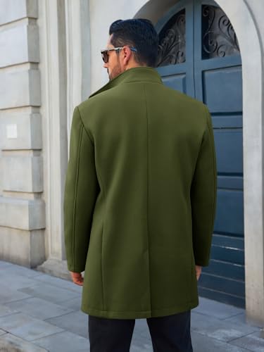 Runcati Mens Pea Coat Single Breasted Mid Long Trench Coat Overcoat | Slim Fit, Stand Collar, Fall Winter, Jacket, Pocket, Warm, Casual, Dress, Business, Christmas Gift - color: Army Green, size: XX-Large