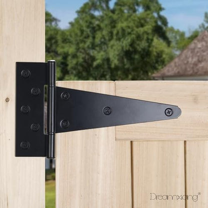 8 Inch T-Strap Gate Hinges, Heavy Duty Shed Barn Door Hinges, Black Tee Hinges for Wooden Fence, Yard Gate, Wrought Hardware Iron Rustproof (2 Pack) - size: 8 Inch