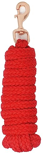 Horse 10' Soft Round Braided Nylon 5/8" Lead Rope with Rose Gold Bolt Snap 605SE04RD - color: Red/Rose Gold