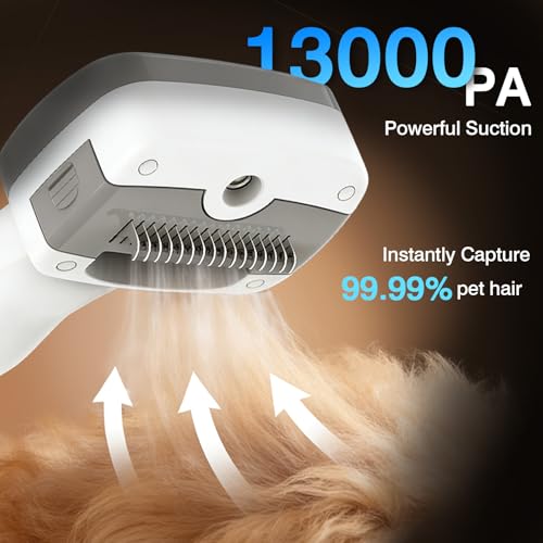 Dog Grooming Vacuum, 13000Pa & 2L Dust Cup & <55dB, 5-in-1 Self-Cleaning Pet Hair Vacuum with Spray Brush for Shedding, Quiet Deshedding Kit for Dogs Cats | self-cleaning with spray brush for shedding,Quiet <55dB,Includes clipper & steam brush,Home groomi