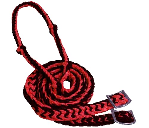 Showman 7' Braided Knotted Nylon Roping Barrel Racing Contest Reins - color: Red / Black
