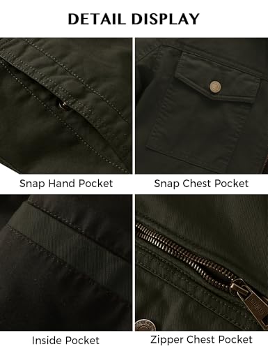 WenVen Men's Casual Canvas Cotton Military Lapel Jacket - color: Army Green, size: 3X-Large