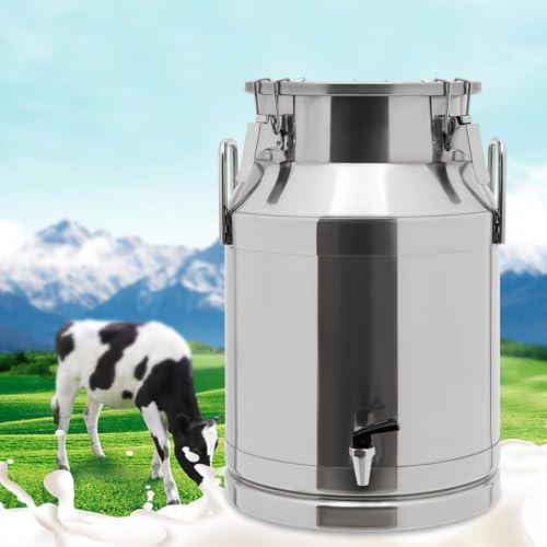 Milk Can with Spigot, 201 Stainless Steel Milk Dispenser Container Pail, 8Gal Stainless Steel Water Jug 30L Hanging Lid Bucket Drink Beverage Dispenser for Oil Tea Wine - size: 30L/7.93Gal