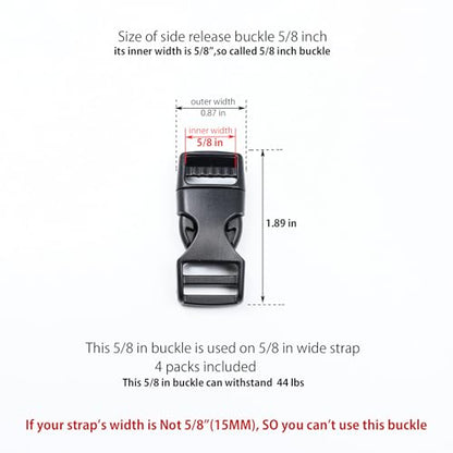 Quick Side Release Buckle, Heavy Duty Plastic Snap Buckle Clip Clasp Fasteners for Backpack Strap - style: 1/2"(0r 5/8") - 4 Pieces