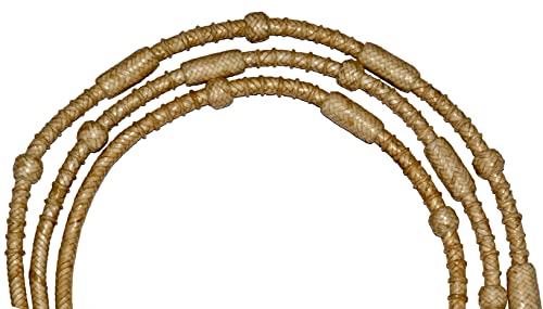 Horse Western Tack 8.5ft Contest Hand Braided Rope with Natural Raw Hide Leather in Matching Knots Raw Hide Leather, Hand-Braided Romal Romel Reins Ranch Rope- 52' Romel