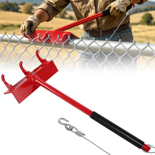 Heavy Duty Chain Link Fence Top Rail Stretcher Tool with 3 Hooks - color: Red