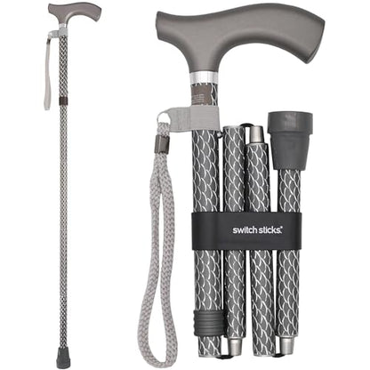 Switch Sticks Folding Walking Cane For Women & Men - color: Engraved Graphite