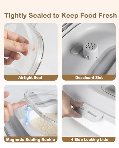 20-50 Lbs Airtight Food Storage Container Wheels,Collapsible Rice Container - color: Grey/20-50LBS