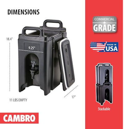 Cambro 250LCD110 Camtainer 2.5 Gallon Black Insulated Beverage Dispenser Case of 1