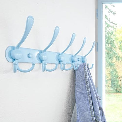 Dseap Coat Rack Wall Mounted - 5 Tri Hooks, Heavy Duty, Stainless Steel, Metal Coat Hook Rail for Coat Hat Towel Purse Robes Mudroom Bathroom Entryway (Blue, Pack of 2) - color: Blue, size: L=16" (2 Pcs)
