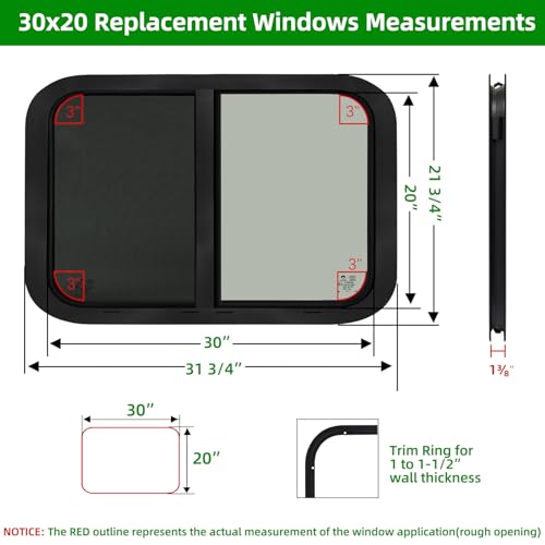 30"W x 20"H RV Windows for Cargo Trailer Camper,Tinted Horizontal Sliding - size: 30"W x 20"H