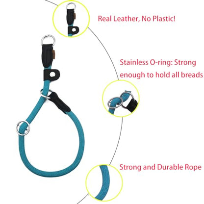 Braided Round Martingale Dog Collar, Training Collar with Slidable Stop Ring and Adjustable Stopper - Ideal for Medium Dogs (M(1/3") - 18" Long, Light Blue) - color: Light Blue, size: M(1/3") - 18" Long with stopper