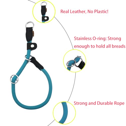 Braided Round Martingale Dog Collar, Training Collar with Slidable Stop Ring and Adjustable Stopper - Ideal for Medium Dogs (M(1/3") - 18" Long, Light Blue) - color: Light Blue, size: M(1/3") - 18" Long with stopper