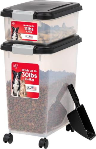 IRIS USA 30 lb + 11 lb Airtight Pet Food Storage Containers with Wheels - color: Black