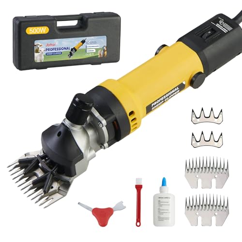 Johui Professional Electric Sheep Shears, 500W for Trimming and Grooming Sheep, Alpaca, Yak and Long-haired Animals, 2 Sets of Blades, 6 Speeds and 2600 RPM
