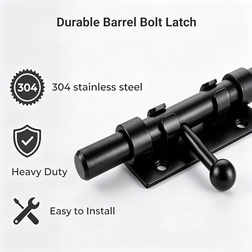 1-Pack 4" Barrel Bolt Latch Black,Stainless Steel Heavy Duty Gate Latches - color: Black-4.0inch