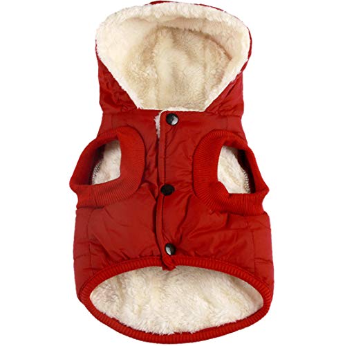Vecomfy Warm Dog Coats with Hoodie,Winter Dog Jackets for Small Dogs - color: Red, size: Medium