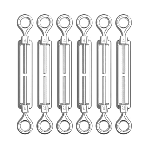 AUTMATCH M4 Eye & Eye Turnbuckle - 304 Stainless Steel Wire Rope Tensioner | Adjustable Turnbuckle for Cable Railing, Fence & Shade Sail Hardware, Wire Rope Tension Kit, 6-Pack, Silver - color: Silver Tone - Eye & Eye, size: M4