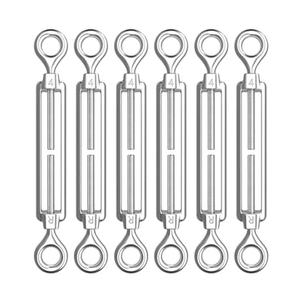 AUTMATCH M4 Eye & Eye Turnbuckle - 304 Stainless Steel Wire Rope Tensioner | Adjustable Turnbuckle for Cable Railing, Fence & Shade Sail Hardware, Wire Rope Tension Kit, 6-Pack, Silver - color: Silver Tone - Eye & Eye, size: M4
