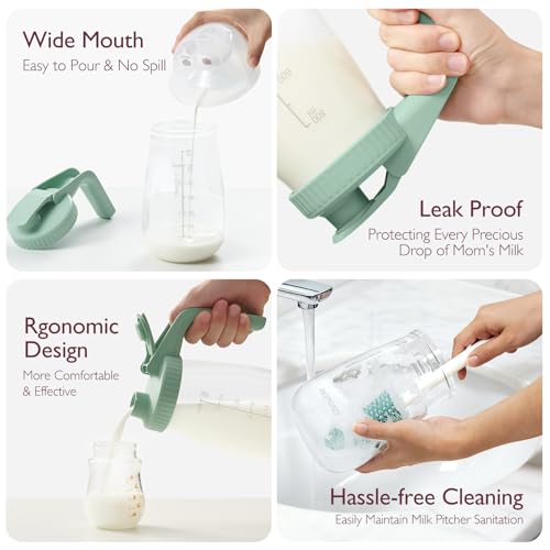 Momcozy Breast Milk Pitcher, Glass Storage Container Wide Mouth, 32oz Green - color: Green, size: 32 Ounce-1 Count