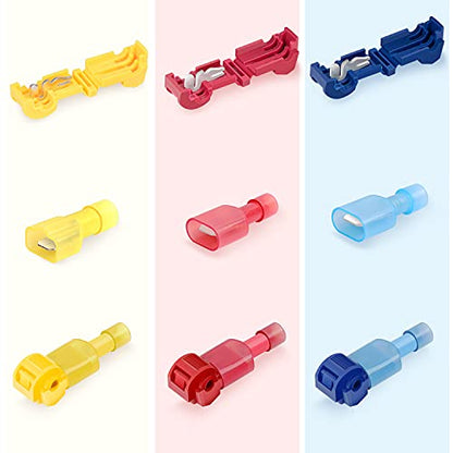 Nilight - 50004R 120 Pcs/60 Pairs Quick Splice Wire Terminals T-Tap Self-stripping with Nylon Fully Insulated Male Quick Disconnects Kit, 2 Years Warranty - size: 120Pcs 22-10AWG