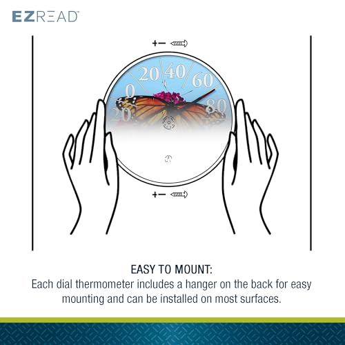 EZREAD Hanging Dial Thermometer 840-1235 Weather Thermometers for Indoor and Outdoor Use, Large 12.5 Inch Diameter, Easy to Read Numbers, Butterfly - color: Butterfly