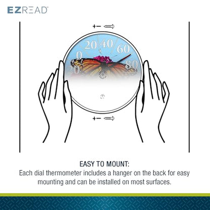 EZREAD Hanging Dial Thermometer 840-1235 Weather Thermometers for Indoor and Outdoor Use, Large 12.5 Inch Diameter, Easy to Read Numbers, Butterfly - color: Butterfly