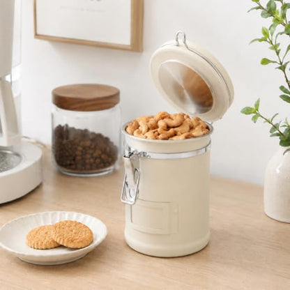 PRINCE G Airtight Coffee Canister with Scoop – Premium Stainless Steel Coffee Storage Container – Light Blocking Vacuum Seal – Keeps Coffee Beans Fresh – 9.1 oz – Beige, - color: Beige