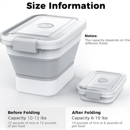 10-13Lbs Airtight Dog Food Storage Container,Collapsible Dog Food Container | Clear Pet Food Storage Container with Double Airtight Seal for Freshness,Cat Food Container One-handed Open,Save Space,Scoop - color: Clear/13 lbs