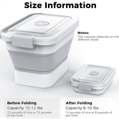 10-13Lbs Airtight Dog Food Storage Container,Collapsible Dog Food Container | Clear Pet Food Storage Container with Double Airtight Seal for Freshness,Cat Food Container One-handed Open,Save Space,Scoop - color: Clear/13 lbs