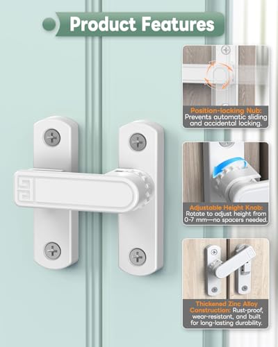 Adjustable Barn Door Locks, 90/180 Degree Gate Latch, White - color: White-1 Pc