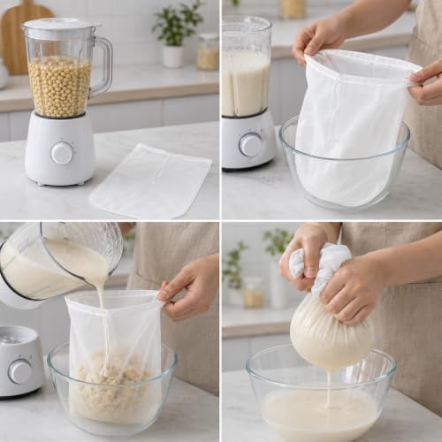 3 Pcs Nut Milk Bag, Reusable Fine Nylon Mesh Food Strainer with Stainless Steel Handle, Cold Brew Coffee Tea Greek Yogurt Filter for Almond Soy Milk Juice Cheese (8x12/10x12/13x13 Inches)