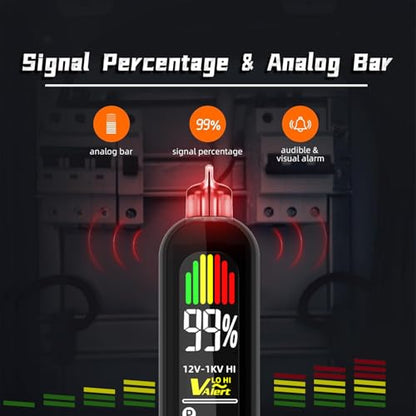 BSIDE Voltage Tester, Non-Contact with 3-Phase Rotation Indicator & Signal Percentage, Rechargeable AC Electrical Voltage Detector Pen, High/Low Sensitivity with 6 Ranges, 3-Mode Alarm with Analog Bar