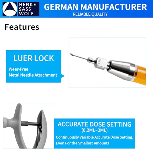 HSW 2ML Auto Self-Refilling Livestock Syringe for Injections, Tubing Connection Veterinary Syringes with Dose Adjustable 0.2 ml – 2.0 ml - size: 2ML Tubing