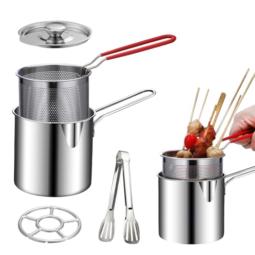 304 Stainless Steel Deep Fryer Pot with Basket, Stove Top Deep Fryer with Easy Grip Handle, Large Capacity Multifunctional Oil Strainer Pot For Frying Fish Shrimp Fries Chicken(Silver)
