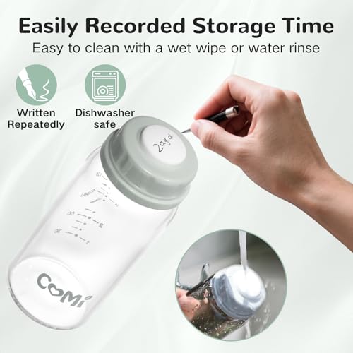 COMI Natural Glass Baby Bottle,Breastmilk Storage Bottle for Fridge,Breast Milk Container,Breast Pump Bottle Compatible with Medela Breast Pump,BPA Free,2PCS (5oz,2 Gray Lids) - style: 2Gray