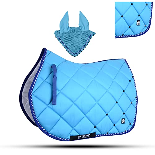 Numnah Horse Saddle Pad with Matching Ear Bonnet (Ship from USA)… - color: Aqua, size: Pony