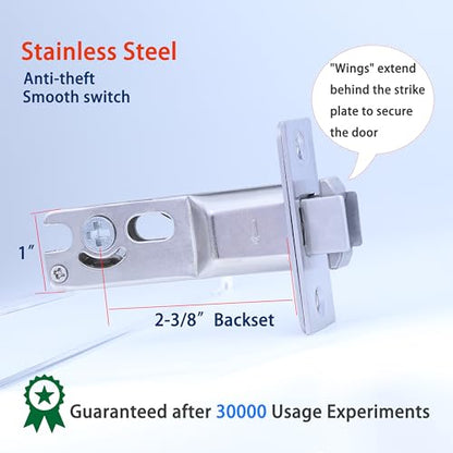 Dontay Pocket Door Keyed Lock, Round Contemporary Entrance Sliding Barn Door Lock Latch, Recessed 2 Sided, 2-3/8 inch Backset, Flush Handles Hardware(Brushed Nickel,2) - color: Brushed Nickel