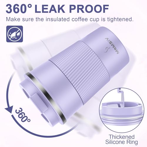 MOMSIV 12oz Travel Coffee Mug, Insulated Coffee Cup with Leakproof Lid - color: B-Purple Taro-12oz
