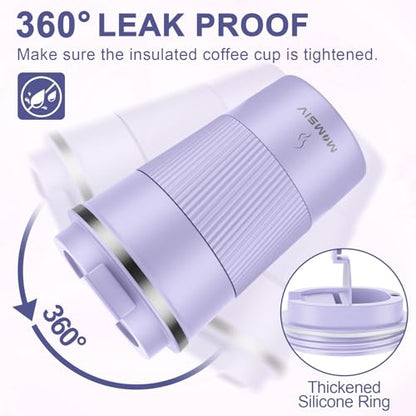 MOMSIV 12oz Travel Coffee Mug, Insulated Coffee Cup with Leakproof Lid - color: B-Purple Taro-12oz