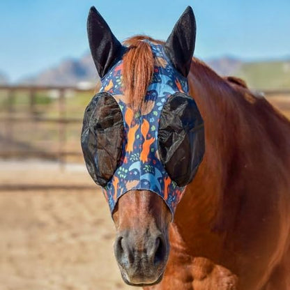 UltraFlex Schneiders Comfort Plus Bug Eye Woodland Pull-On Fly Horse Mask | Limited Edition Woodland Print | 95% UV Protection | Stretch Lycra with Forelock Saver
