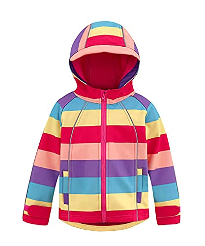 M2C Girls Hooded Fleece Lined Windproof Softshell Windbreaker Jacket - color: Stripe Purple, size: 3T