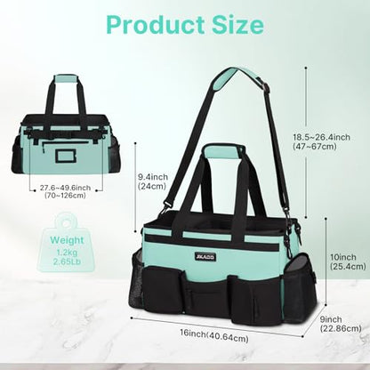 JKAOO Large Wearable Cleaning Caddy Bag with Handles, Blue Green | Adjustable Shoulder & Waist Straps, Removable, Waterproof Tote for Cleaning Supplies, Home, Car, Office - color: Blue-Green