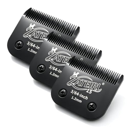 Size 15 Detachable Pet Grooming Clipper Blade with Steel Cutter, 3/64 Inch (1.2 mm) Cut Length, Black, Compatible with Andis, Oster A5, Wahl KM10, 3 Pack - color: Black, size: 15# 1.2mm - 3 Pack