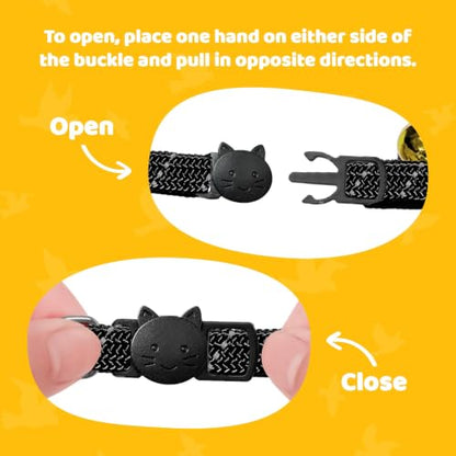 Birdsbesafe Reflective Breakaway Cat Collar with Bell, Safe Design, Black - color: Black