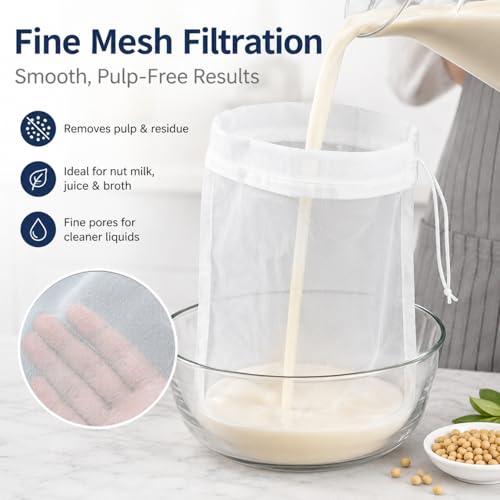 Reusable Fine Mesh Strainer Bag For Cheese Nut Milk, Cream Separator For Raw Milk, Cloth Liquid Strainer For Juice Tea Coffee Butter Yogurt (2Pcs) - size: 2Pcs