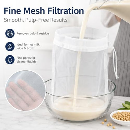 Reusable Fine Mesh Strainer Bag For Cheese Nut Milk, Cream Separator For Raw Milk, Cloth Liquid Strainer For Juice Tea Coffee Butter Yogurt (6Pcs) - size: 6Pcs